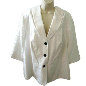 TanJay Dressy Jacket Coat Plus 24W White Textured Lined Collar 3- Front Buttons